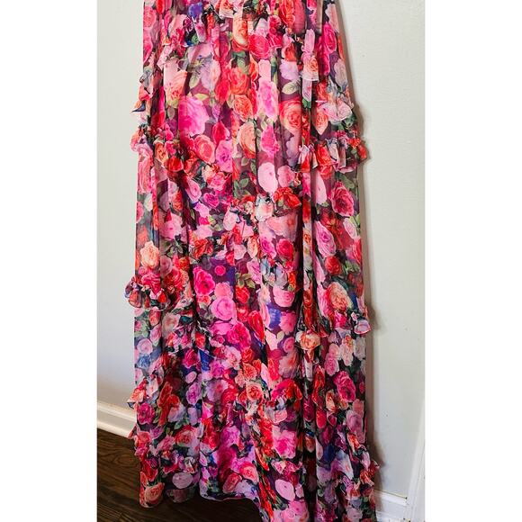 MAC DUGGAL Pink Purple Floral Cutout Back 68076 Sleeveless Gown Dress Size 6 - Picture 7 of 16